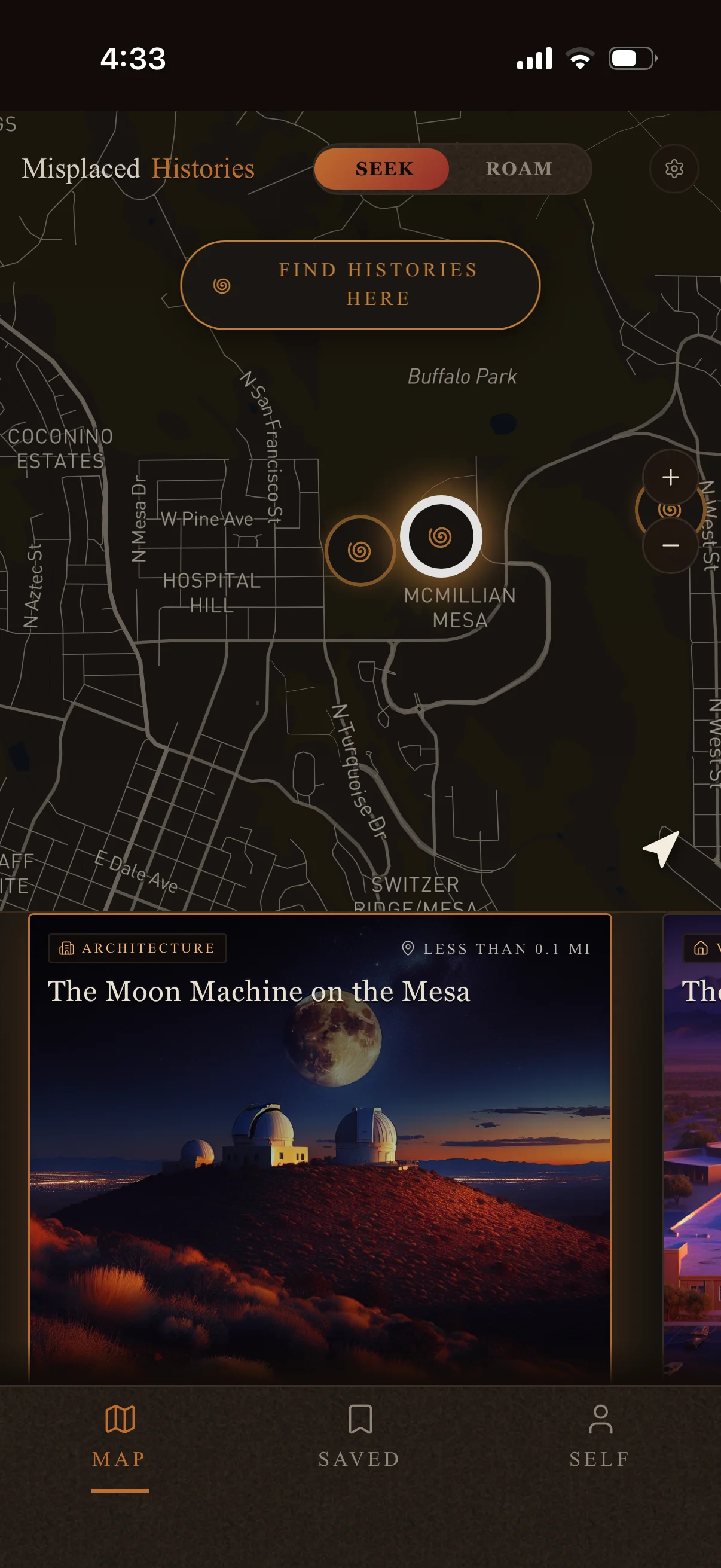 Map view showing nearby historical stories